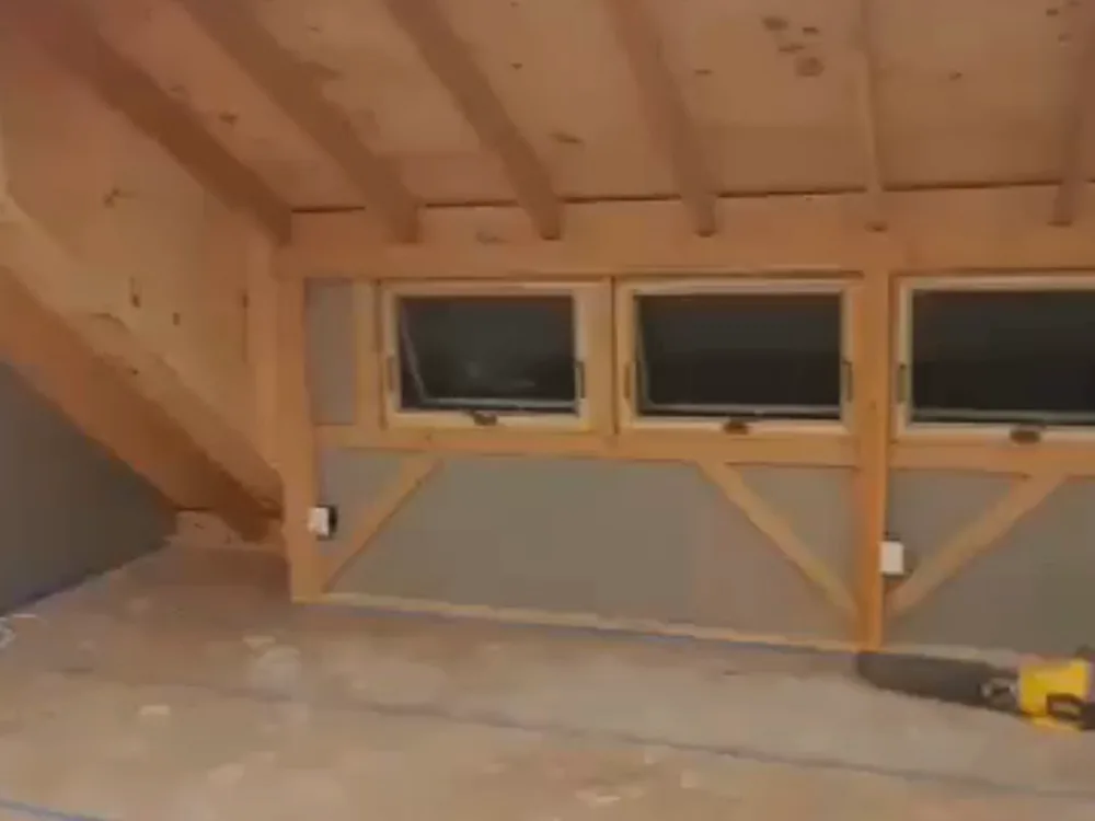 Attic Drywall Installation with Wood Framing and Finishing